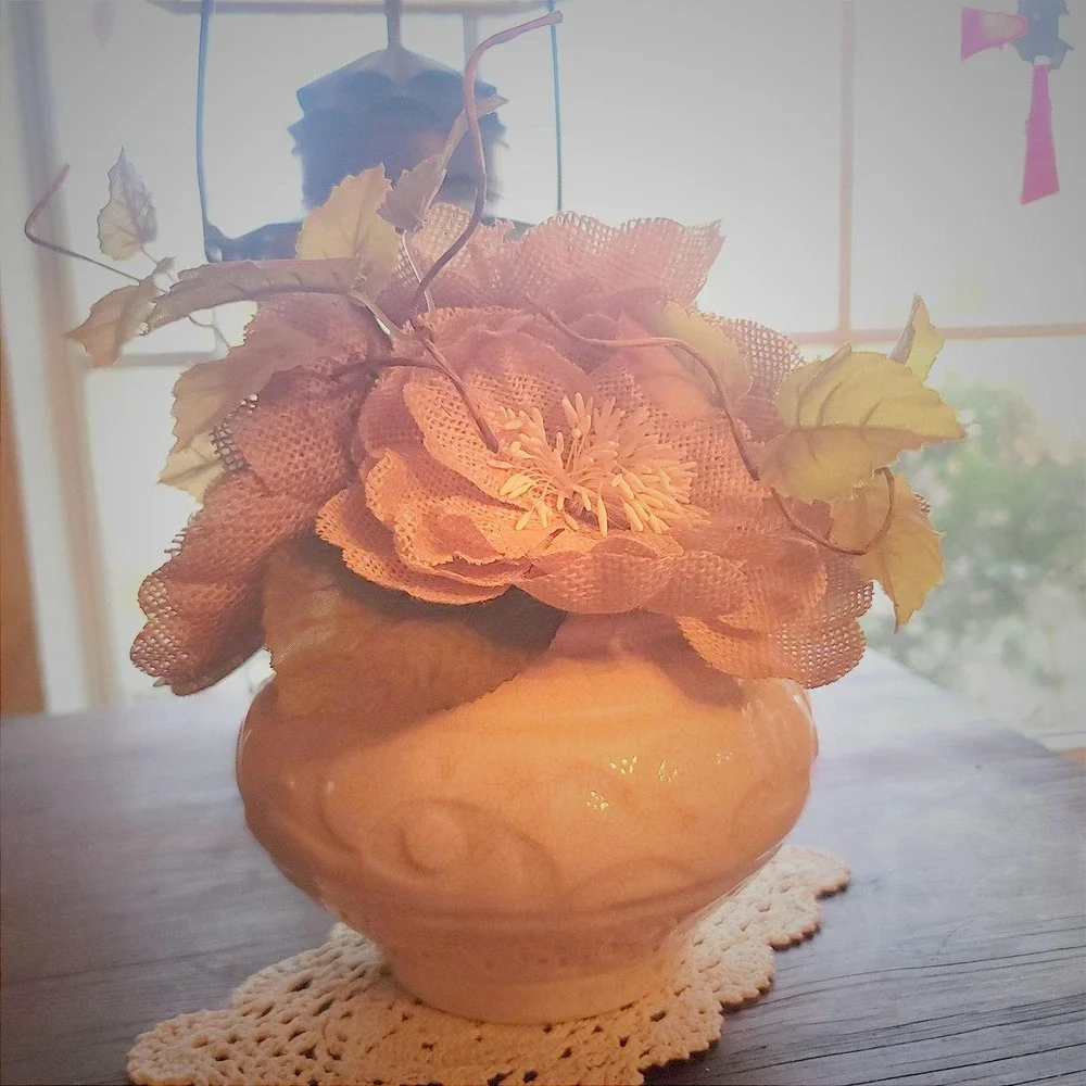 Burlap Flower Arrangement starter Fall Harvest Thanksgiving Rustic Decor Bouquet
